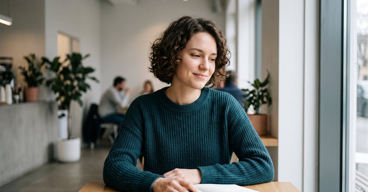 Femme sereine regardant l'horizon après une rupture amoureuse, symbolisant espoir et renouveau
