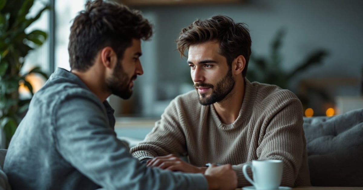 Couple complice partageant un moment de tendresse dans un cadre moderne — relation amoureuse durable