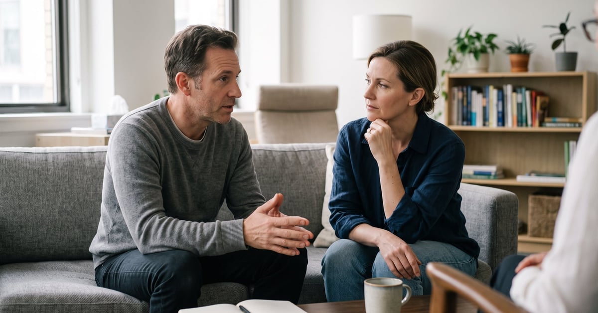 Couple en conversation intime illustrant la psychologie du couple et les dynamiques relationnelles